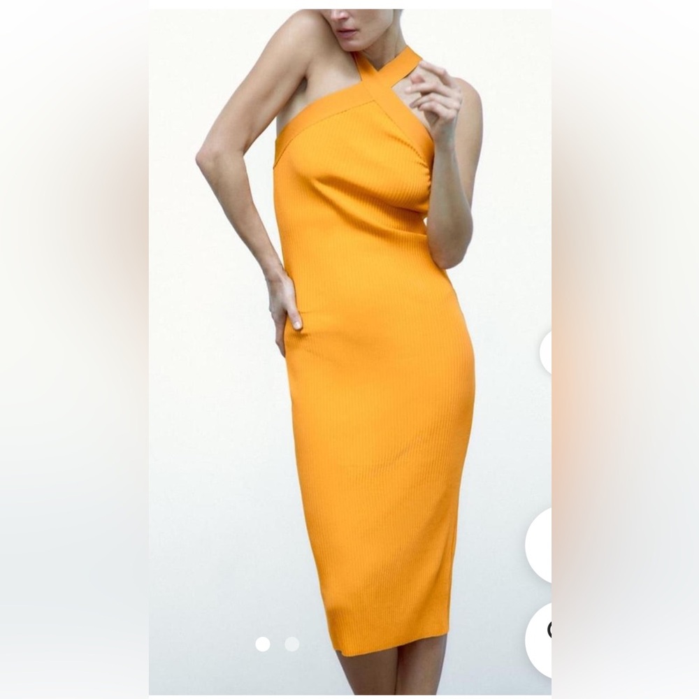 Zara Tangerine Bold Orange Midi Dress